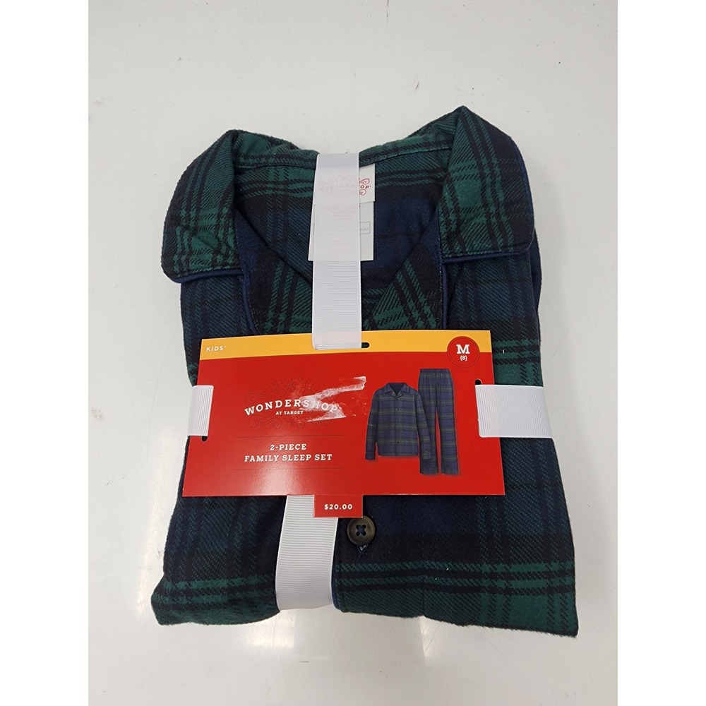 Wondershop‎ Boys Plaid Pajamas Set Green Polyester Casual Size Medium 8